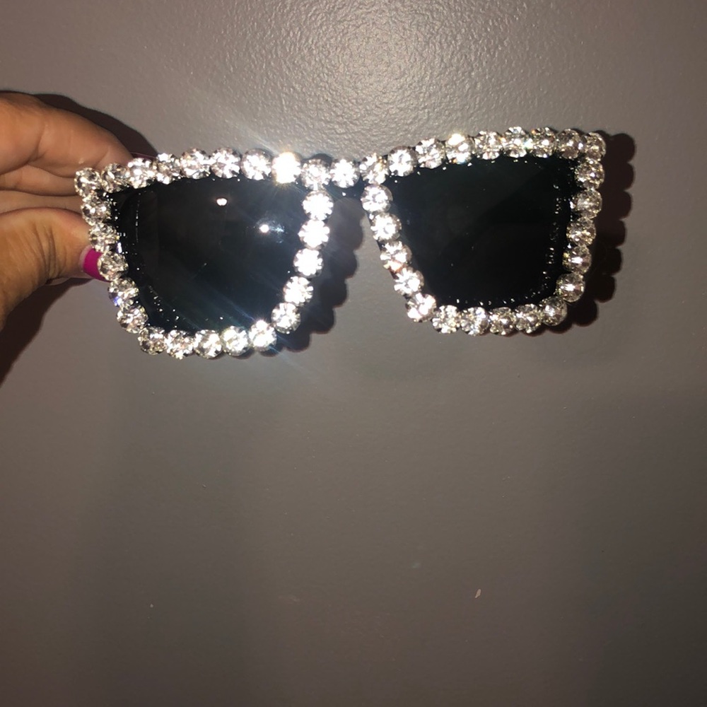 Crystal Embellished Black Sunglasses